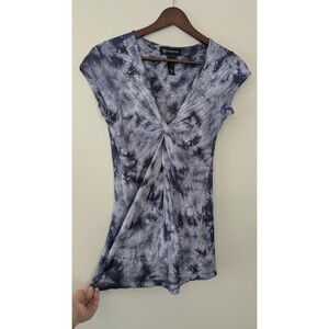 90s Y2K INC Babydoll Tunic Top S Fairy Grunge Twist Front Rhinestone Blue